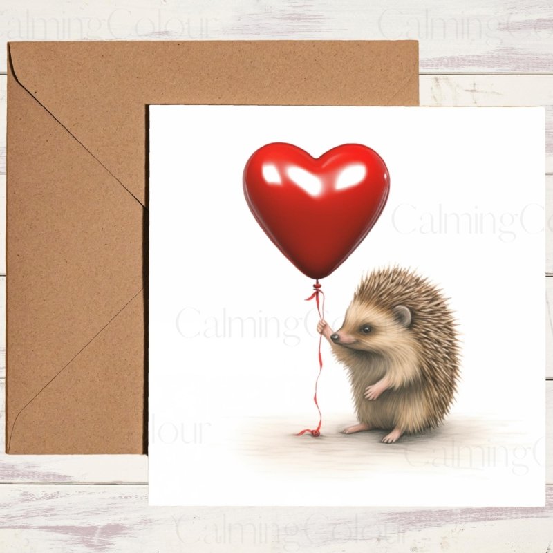 Hedgehog with Heart Balloon | Valentine's Card | Valentine's Day