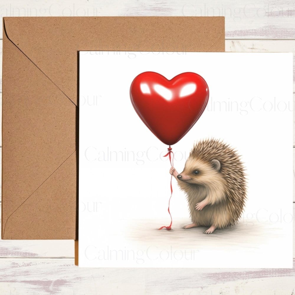 Hedgehog with Red Balloon | Valentine's Card | Valentine's Day