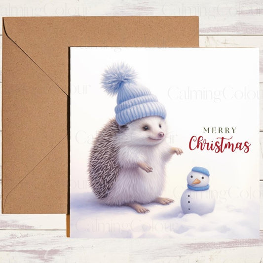 Hedgehog with Snowman | Christmas Card | Christmas Card