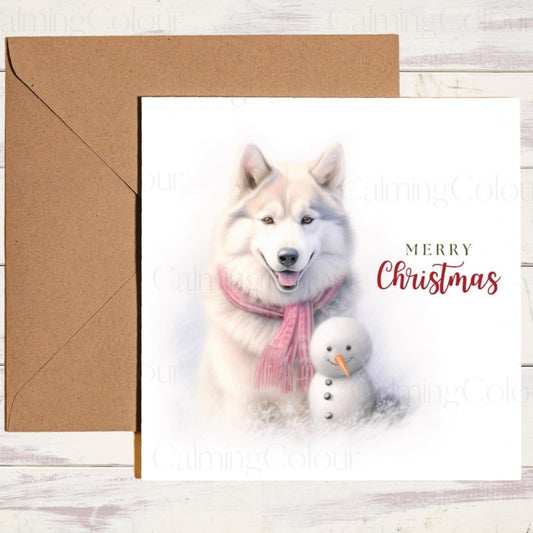 Husky with Mini Snowman | Christmas Card | Christmas Card