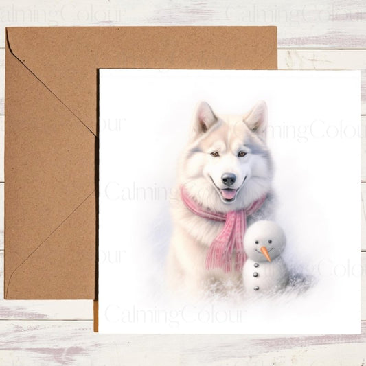 Husky with Mini Snowman | Christmas Card | Christmas Card