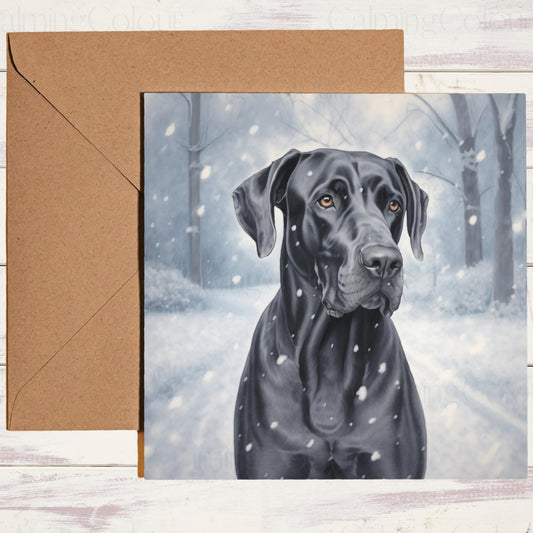 Black Great Dane Christmas Card | Greeting card for dog lover | Single card blank on the inside