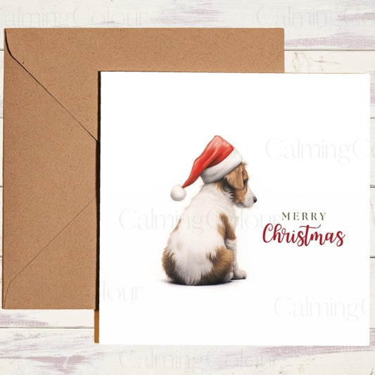 Jack Russell Wearing a Santa Hat | Christmas Card | Christmas Card