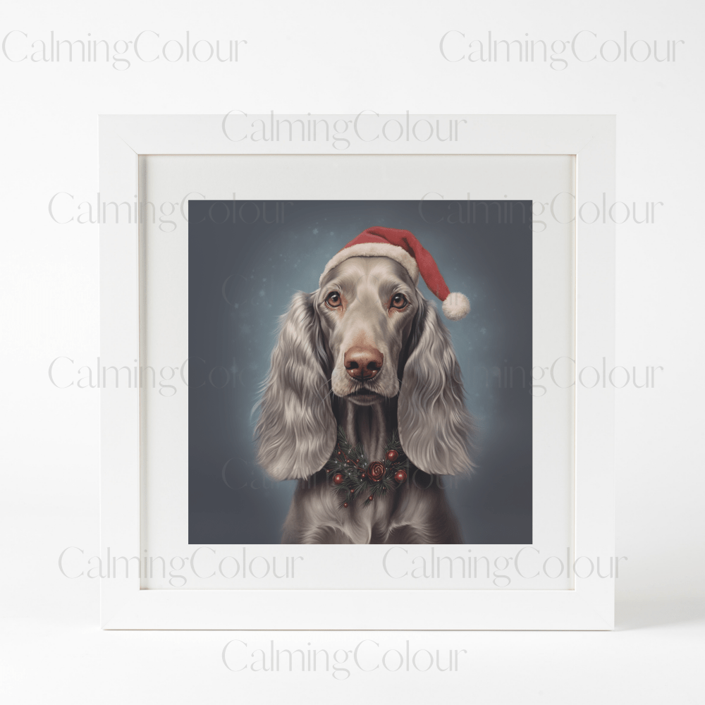 Long - hairded Weimaraner in the Snow | Framed Art Print | Artwork - Framed Print