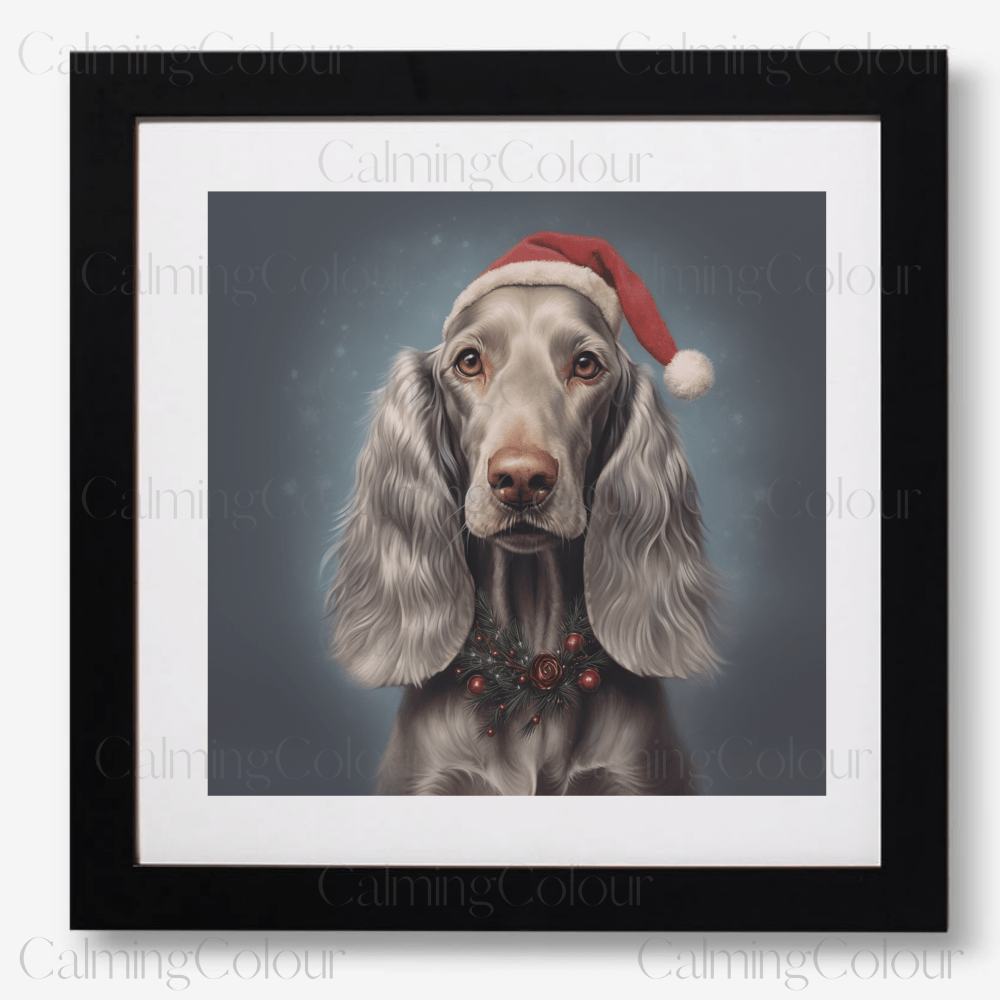 Long - hairded Weimaraner in the Snow | Framed Art Print | Artwork - Framed Print