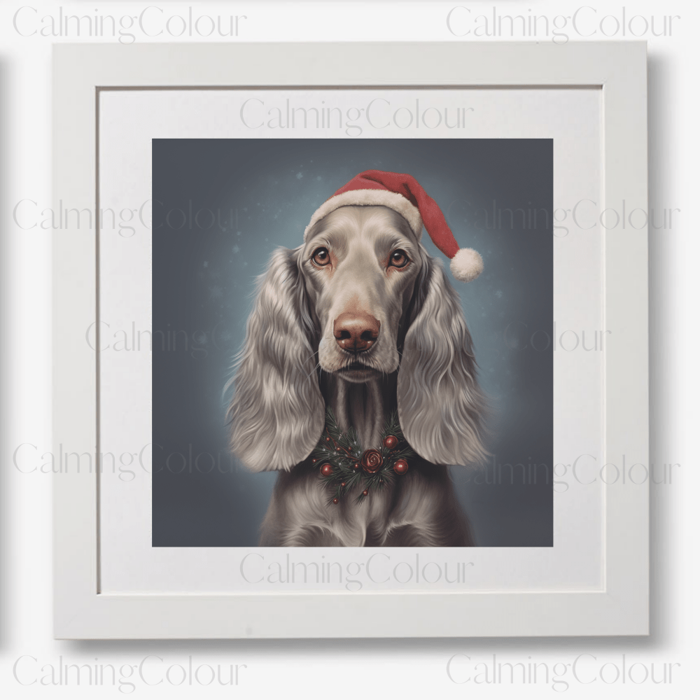 Long - hairded Weimaraner in the Snow | Framed Art Print | Artwork - Framed Print