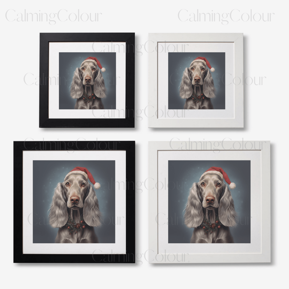 Long - hairded Weimaraner in the Snow | Framed Art Print | Artwork - Framed Print