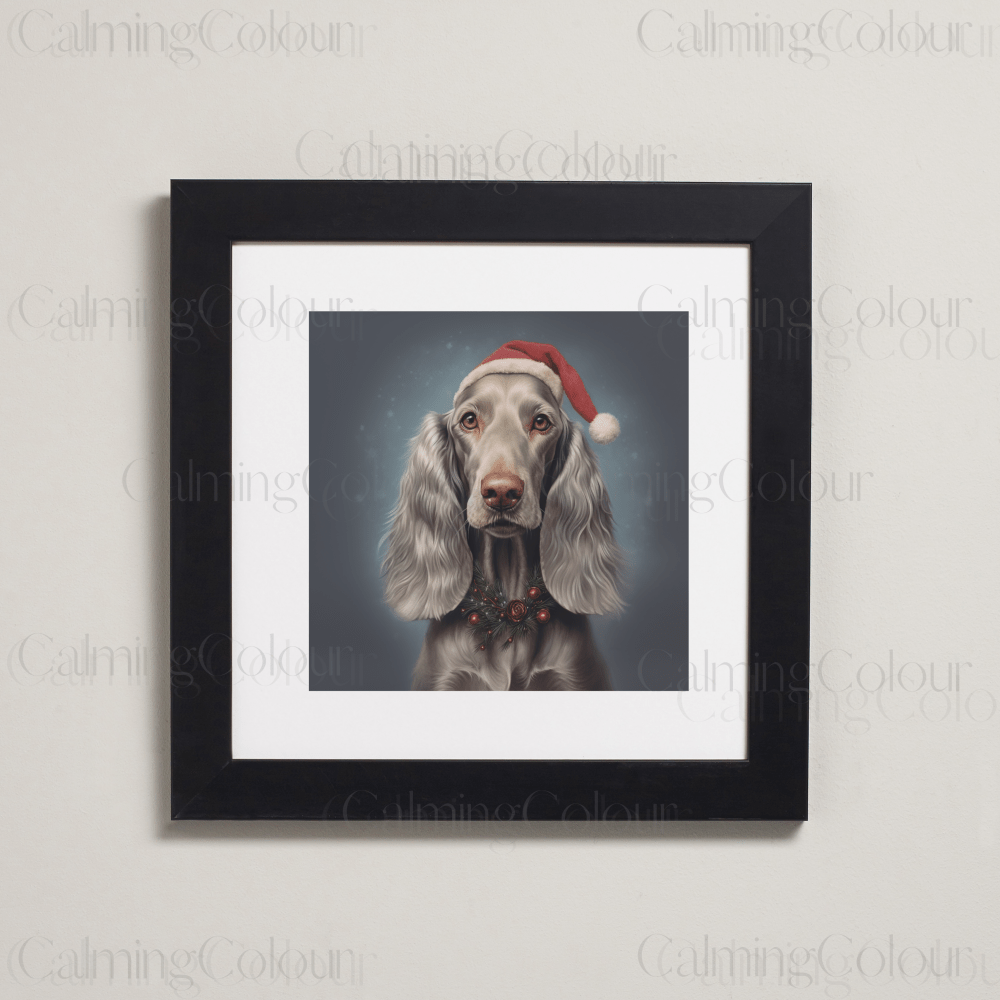 Long - hairded Weimaraner in the Snow | Framed Art Print | Artwork - Framed Print