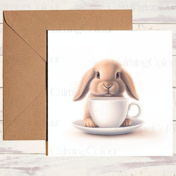Lop - Earred Bunny with TeaCup | Father's Day Card | Calming Colour