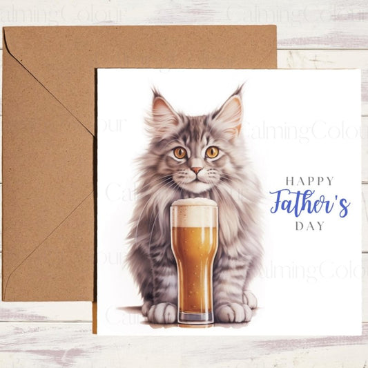 Maine Coon Cat Father's Day Card | Dad With Love | Father's Day