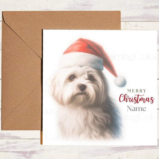 Maltese Dog with Santa Hat | Christmas Card | Christmas Card