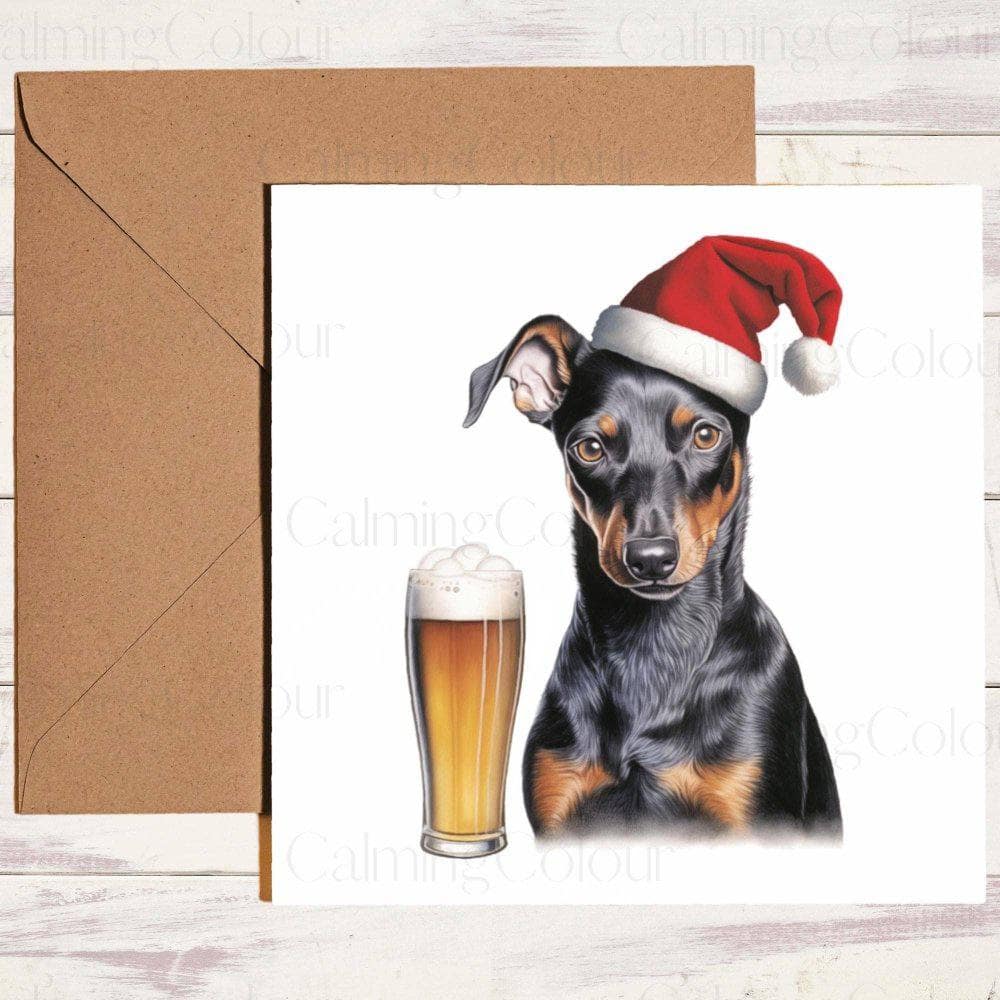 Manchester Terrier wearing Red Santa Hat | Christmas Card | Christmas Card
