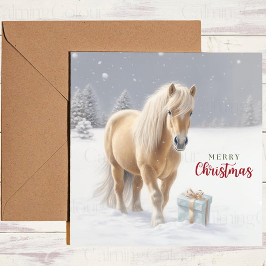 Palomino Horse in Snowy Scene | Christmas Card | Christmas Card (Personalised)
