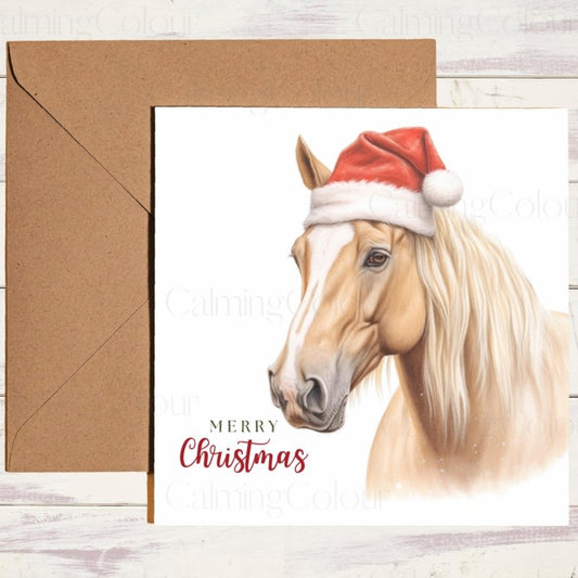 Palomino Horse with Santa Hat | Christmas Card | Christmas Card