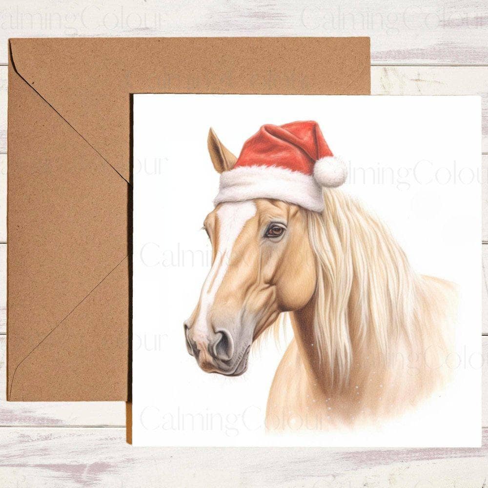 Palomino with a Red Santa Hat | Christmas Card | Christmas Card