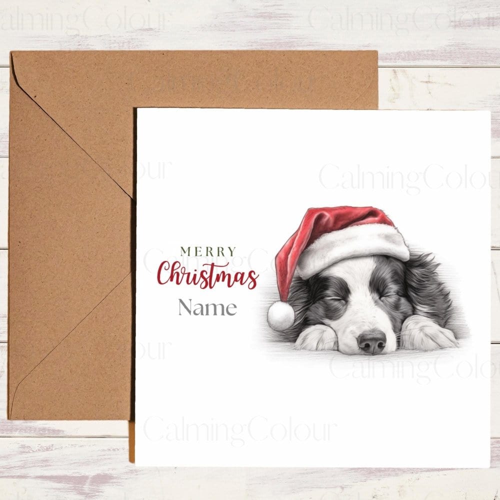 Personalised Border Collie Sleeping | Christmas Card | Calming Colour