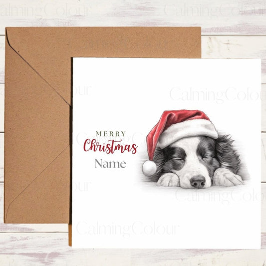 Personalised Border Collie Sleeping | Christmas Card | Calming Colour