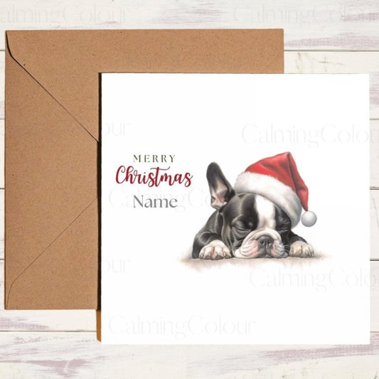 Personalised Boston Terrier Sleeping | Christmas Card | Christmas Card (Personalised)