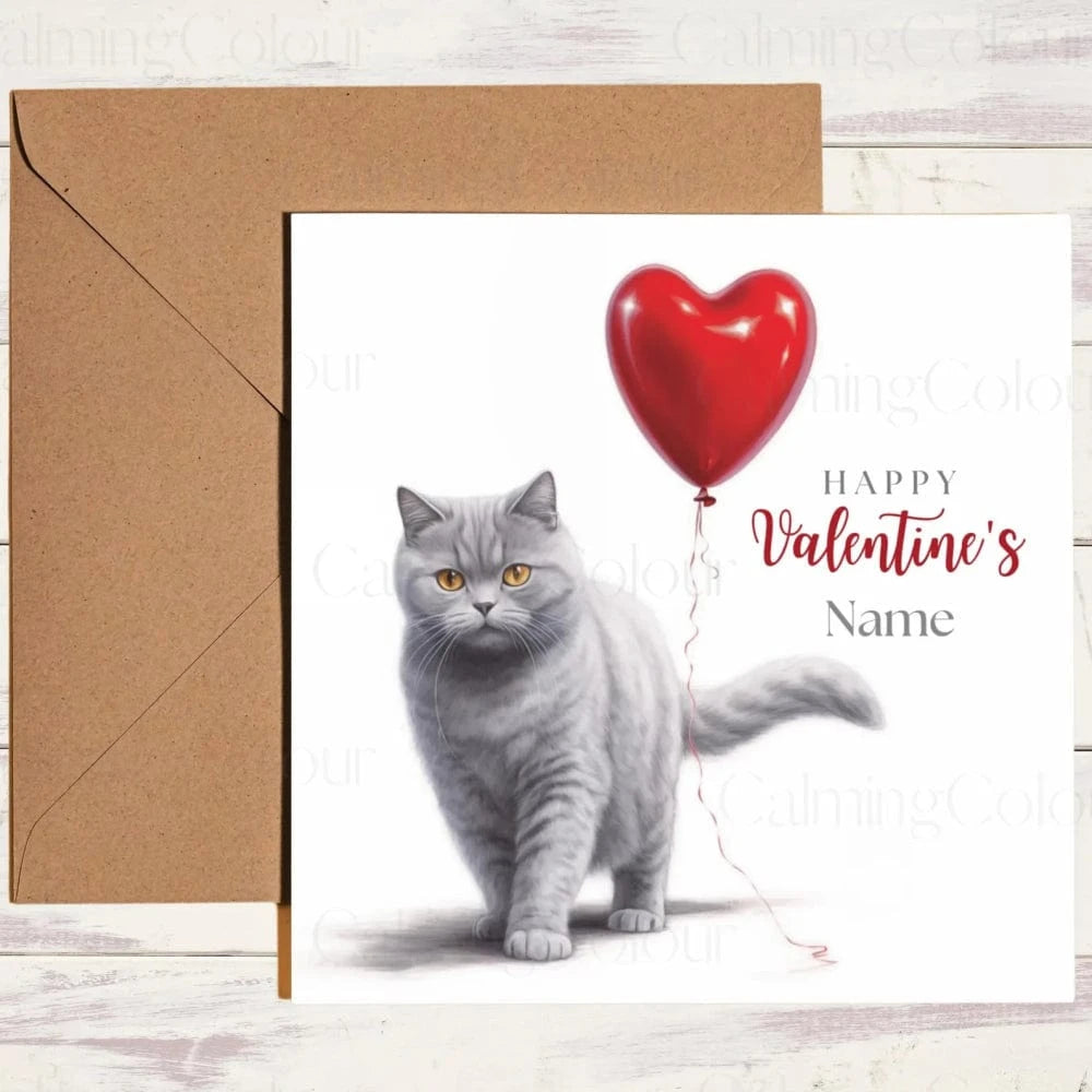 Personalised British Shorthair with Red Balloon | Valentine's Card | Valentine's Day (Personalised)