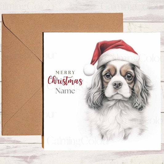 Personalised Cavalier King Charles Spaniel wearing Red Santa Hat | Christmas Card | Christmas Card (Personalised)