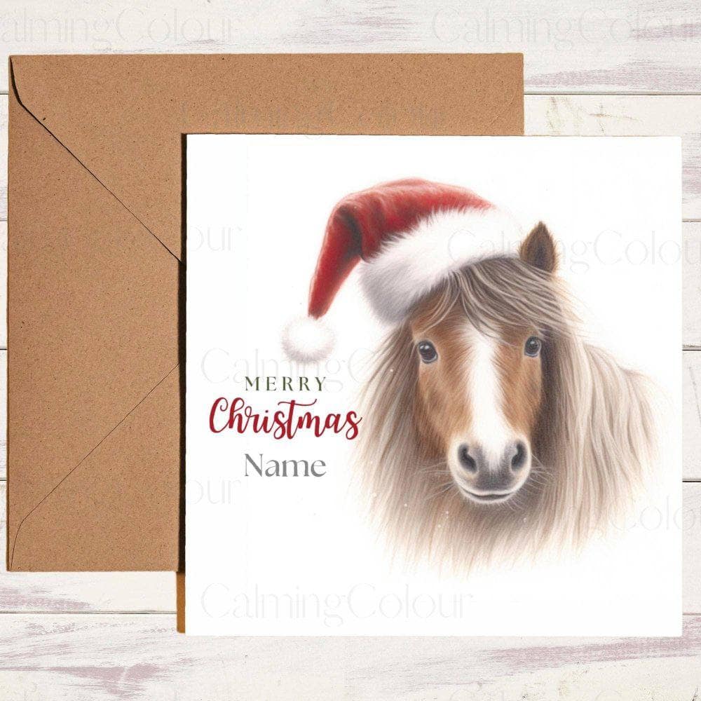 Personalised Shetland Pony wearing Red Santa Hat | Christmas Card | Christmas Card (Personalised)