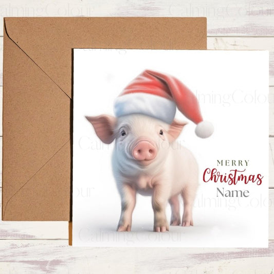 Piglet Wearing a Santa Hat | Christmas Card | Christmas Card