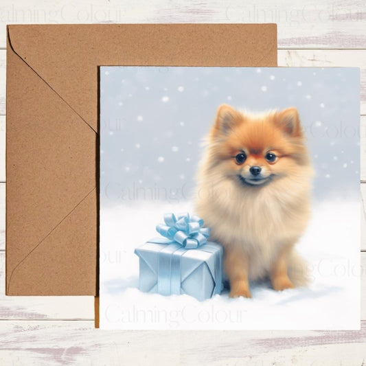 Pomeranian Christmas Card with Snowy Scene | Christmas Card