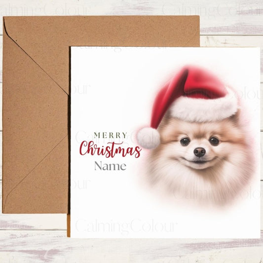 Pomeranian | Red Santa Hat Christmas Card | Christmas Card