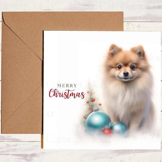 Pomeranian with Mini Christmas Tree | Christmas Card | Christmas Card