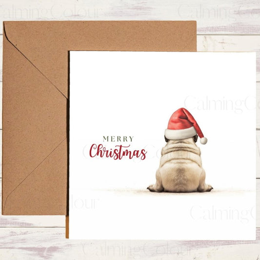 Pug in Festive Santa Hat | Christmas Card | Christmas Card
