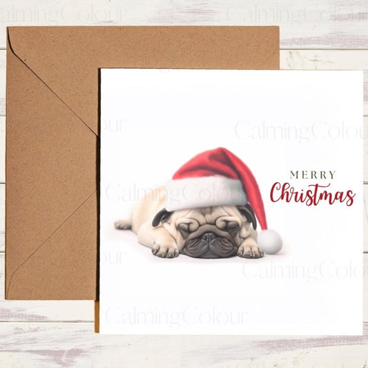 Pug Snoozing at Christmas | Festive Card | Christmas Card
