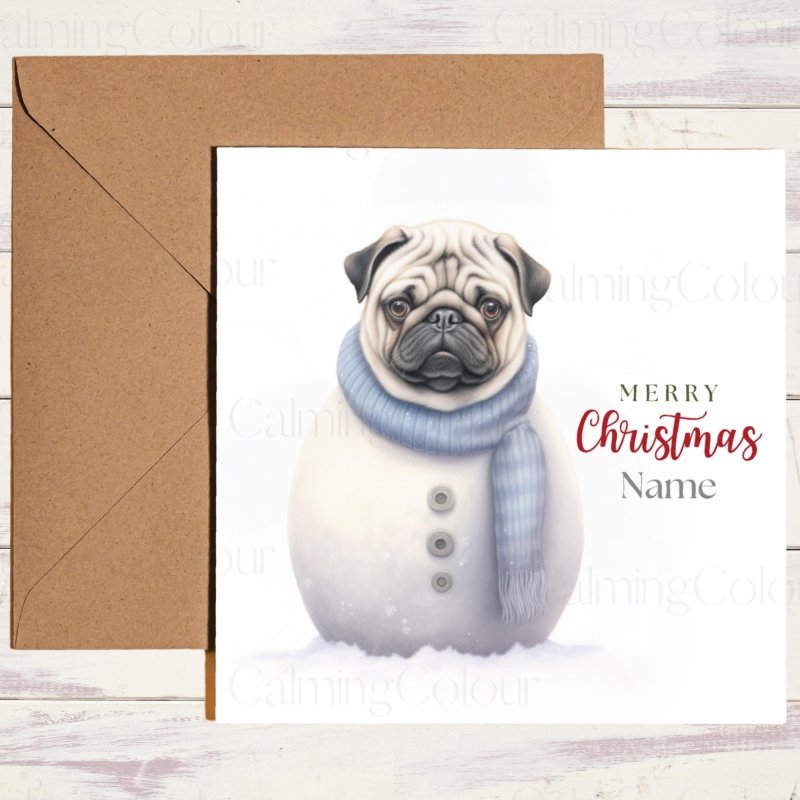 Pug Snowman Christmas Card | Christmas Card