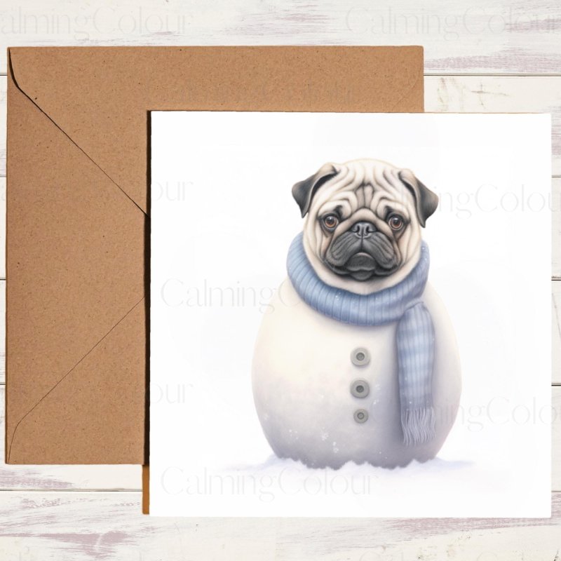 Pug Snowman Christmas Card | Christmas Card