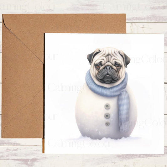 Pug Snowman Christmas Card | Christmas Card