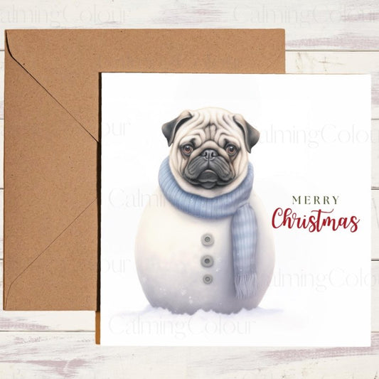 Pug Snowman Christmas Card | Christmas Card