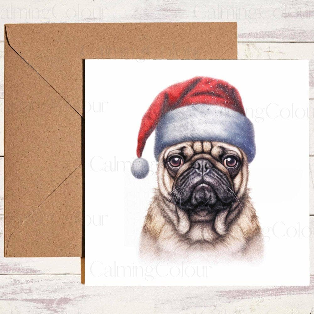 Pug wearing Red Santa Hat | Christmas Card | Christmas Card
