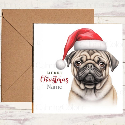 Pug wearing Santa Hat | Christmas Card | Christmas Card