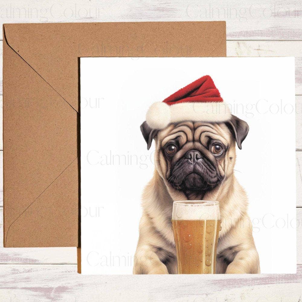 Pug with Red Santa Hat | Christmas Card | Christmas Card