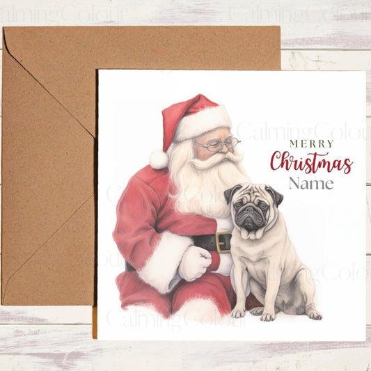 Pug with Santa | Christmas Card | Christmas Card