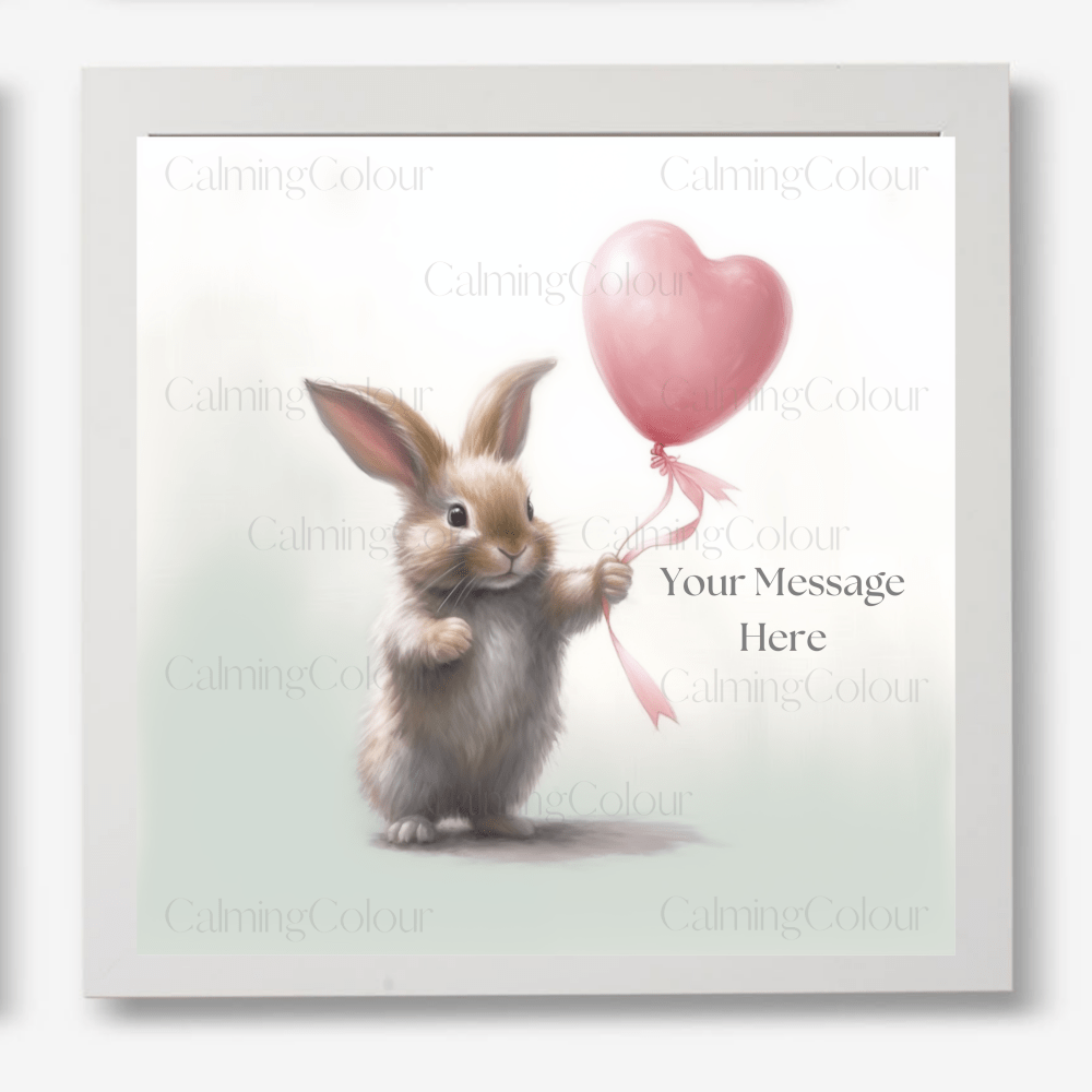 Rabbit & Red Balloon (Personalised) | Valentine's | Framed Art Print | Artwork - Framed Print