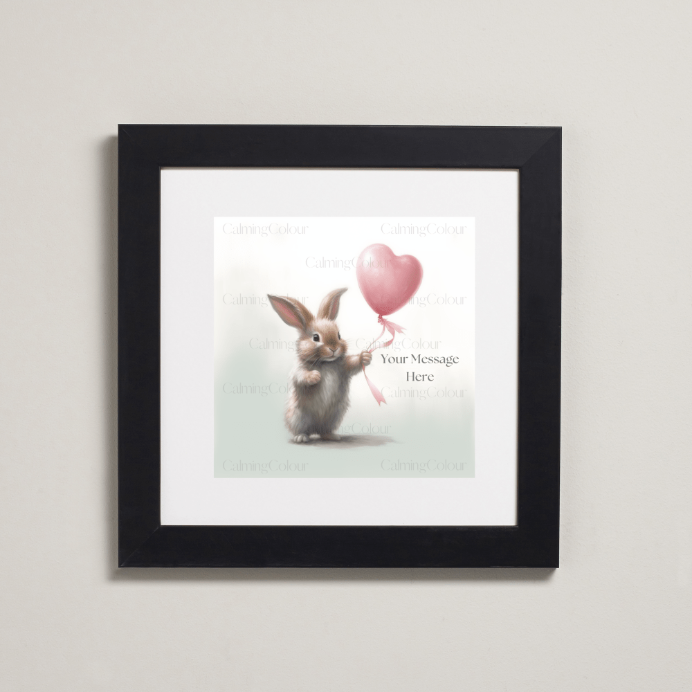 Rabbit & Red Balloon (Personalised) | Valentine's | Framed Art Print | Artwork - Framed Print