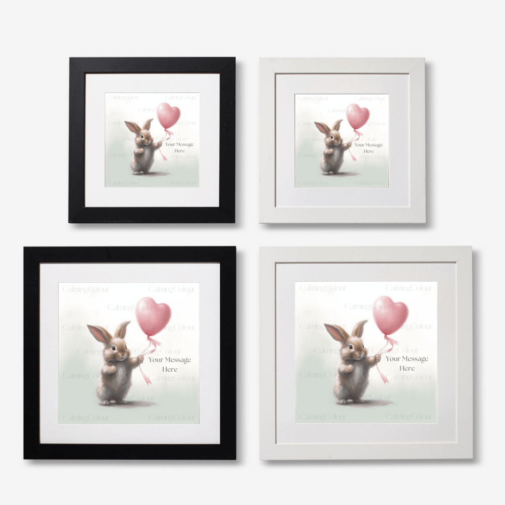 Rabbit & Red Balloon (Personalised) | Valentine's | Framed Art Print | Artwork - Framed Print