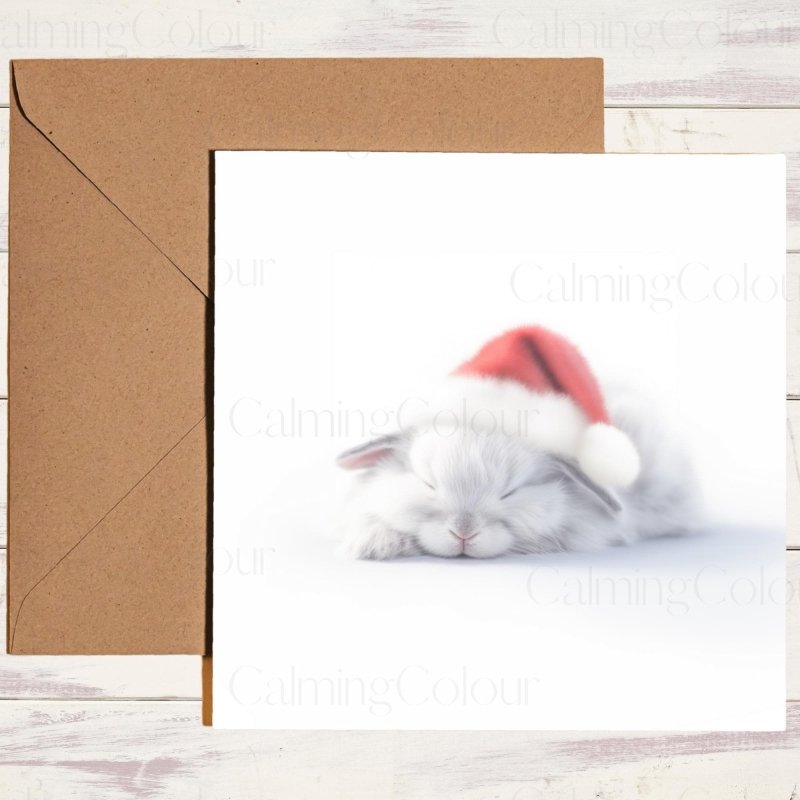 Rabbit Sleeping in Santa Hat | Christmas Card | Christmas Card