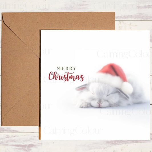 Rabbit Sleeping in Santa Hat | Christmas Card | Christmas Card