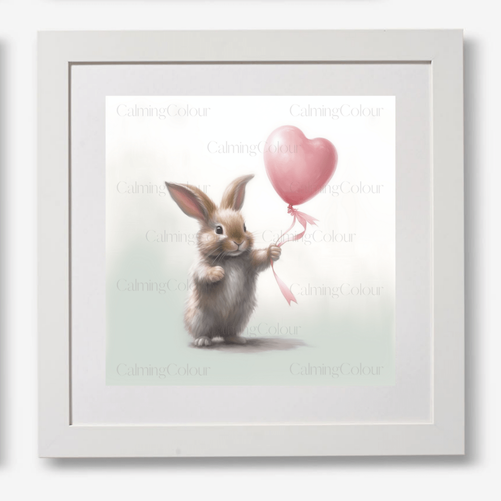 Rabbit with Red Balloon | Framed Art Print | Artwork - Framed Print