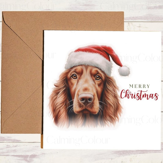 Red Setter wearing Santa Hat Christmas Card | Christmas Card