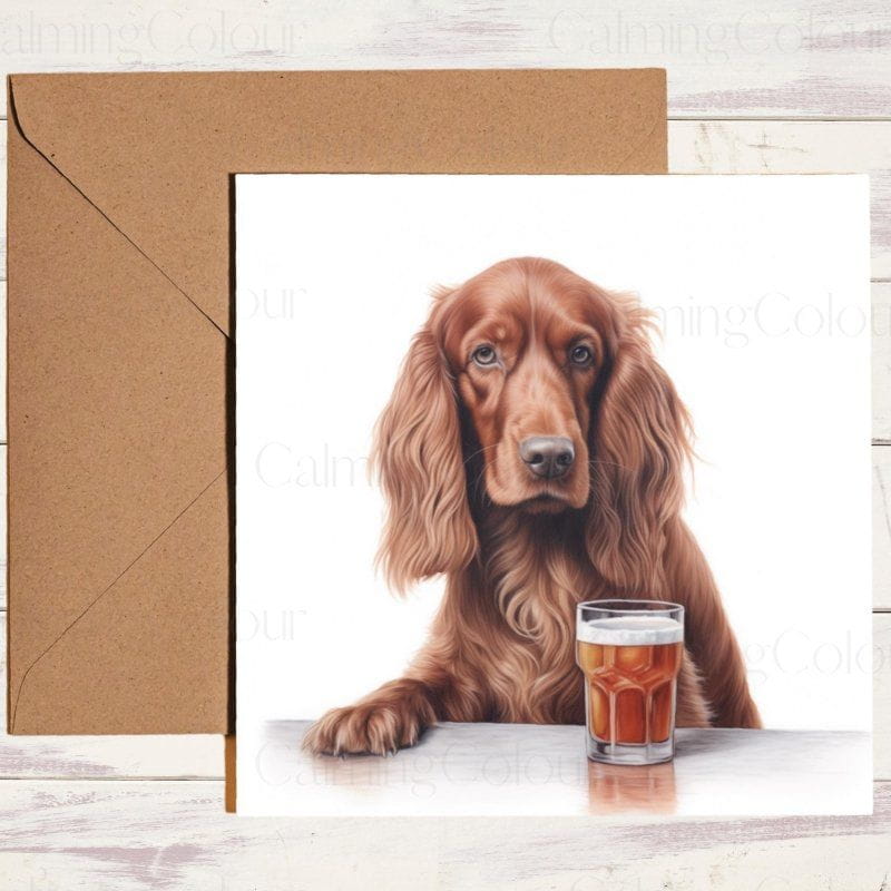 Red Setter with a Pint Glass | Father's Day Card | Father's Day
