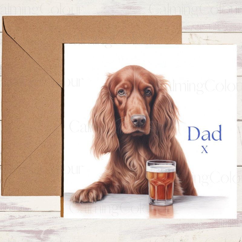 Red Setter with a Pint Glass | Father's Day Card | Father's Day