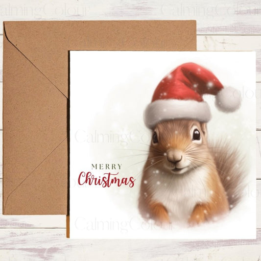 Red Squirrel Wearing a Santa Hat | Christmas Card | Christmas Card