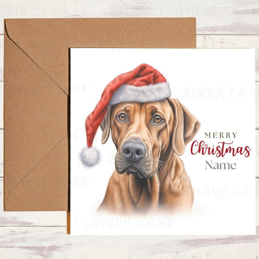 Rhodesian Ridgeback | Red Santa Hat Christmas Card | Christmas Card